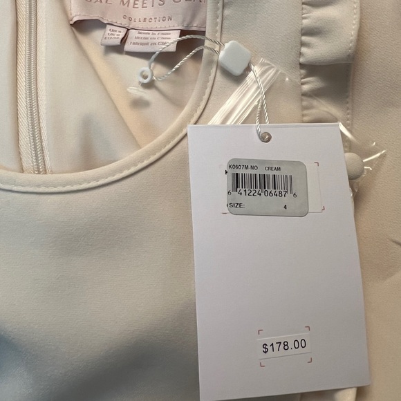 GAL MEETS GLAM COLLECTION Hayley Ruffle Detail Long Sleeve Dress In Cream white - Picture 7 of 8